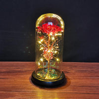 24K Galaxy Beauty and the Beast Rose Home Gifts Leleyat Rose Red with Yellow Light