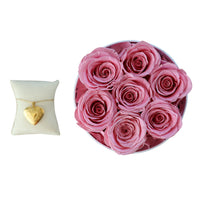 7 Bright Pink Roses with Silver Necklace Home Gifts Leleyat Fleur
