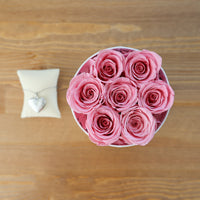 7 Bright Pink Roses with Silver Necklace Home Gifts Leleyat Fleur