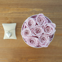 7 Sweet Pink Roses and Silver Heart Necklace Home Gifts Leleyat Fleur