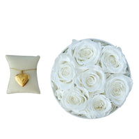 7 White Roses with Gold Necklace Home Gifts Leleyat Fleur
