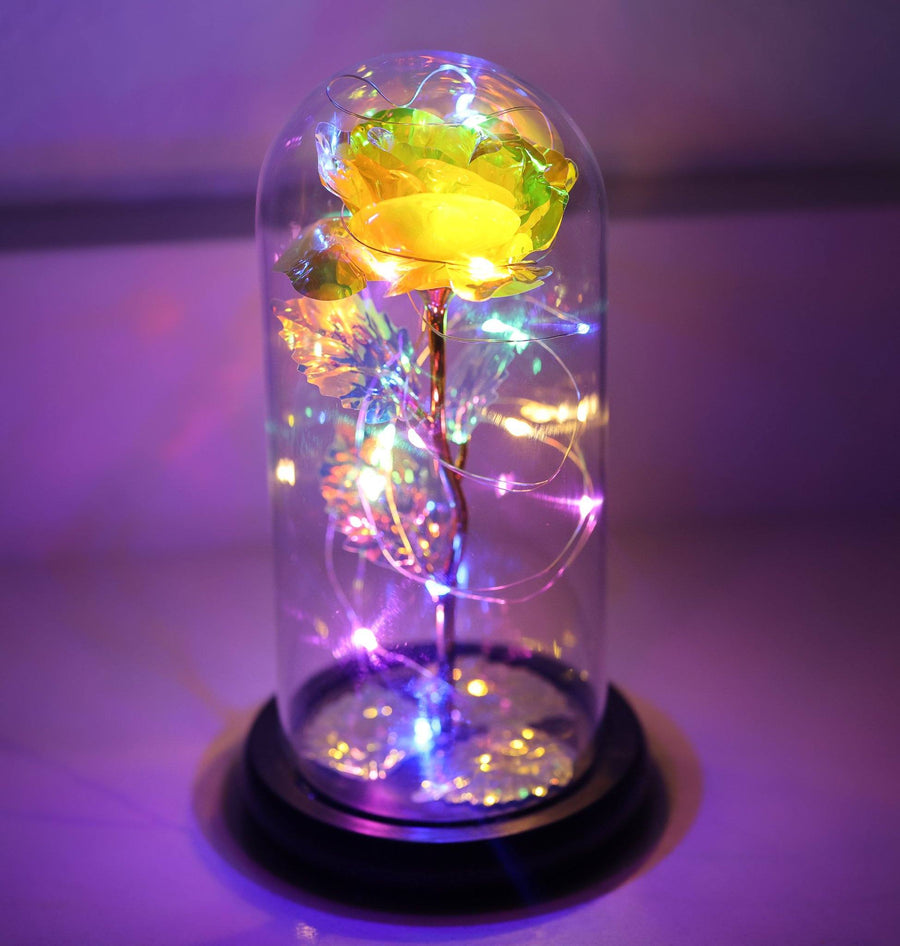 Leleyat Fleur Galaxy Rose in Beauty and the Beast Dome - 24K Flower Gift - Light Up Rose with LED Colored Lights Doubles as Nightlight Home Gifts Leleyat Fleur 