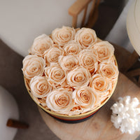 Leleyat Flower Box - 19 Champagne Forever Roses Preserved and Lightly Scented with Natural Rose Oil - Flowers Bouquet Gift Box Contain Real Roses that Last a Year - Roses in a Box For Every Occasion Leleyat Fleur