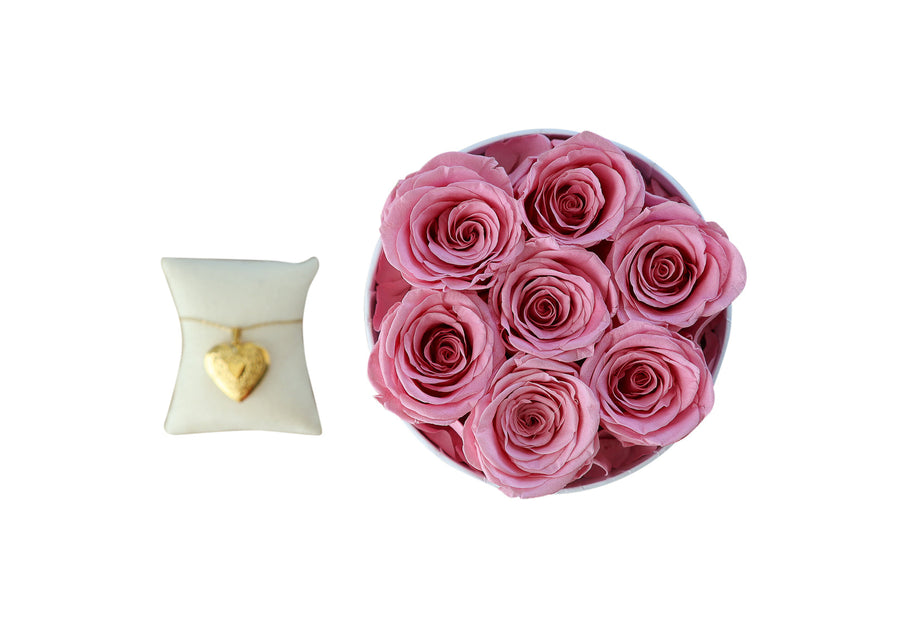7 Bright Pink Roses with Silver Necklace Home Gifts Leleyat Fleur 
