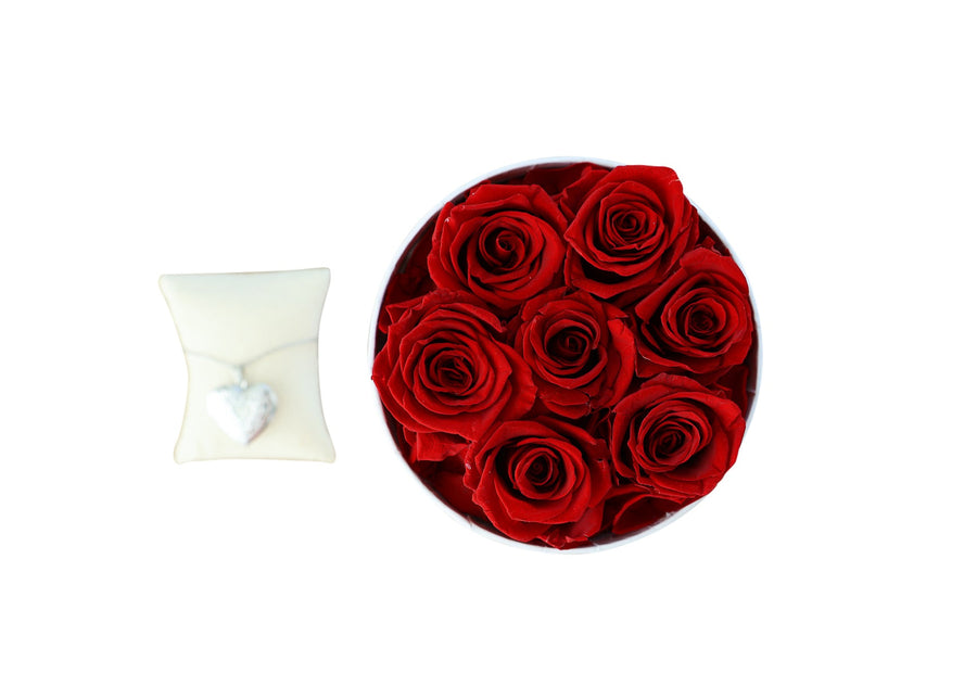 7 Bright Red Roses with Silver Necklace Home Gifts Leleyat Fleur 