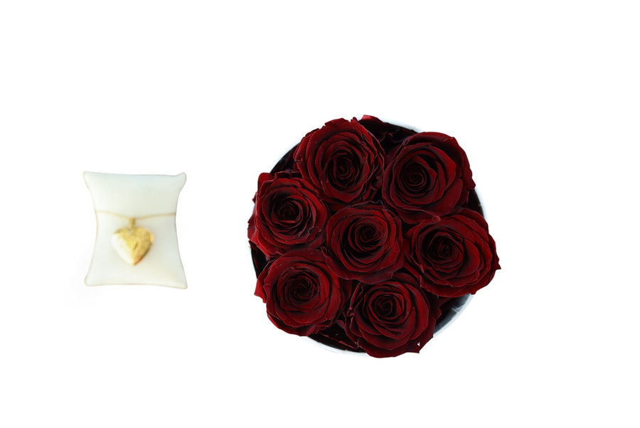 7 Deep Red Roses with Gold Necklace Home Gifts Leleyat Fleur 