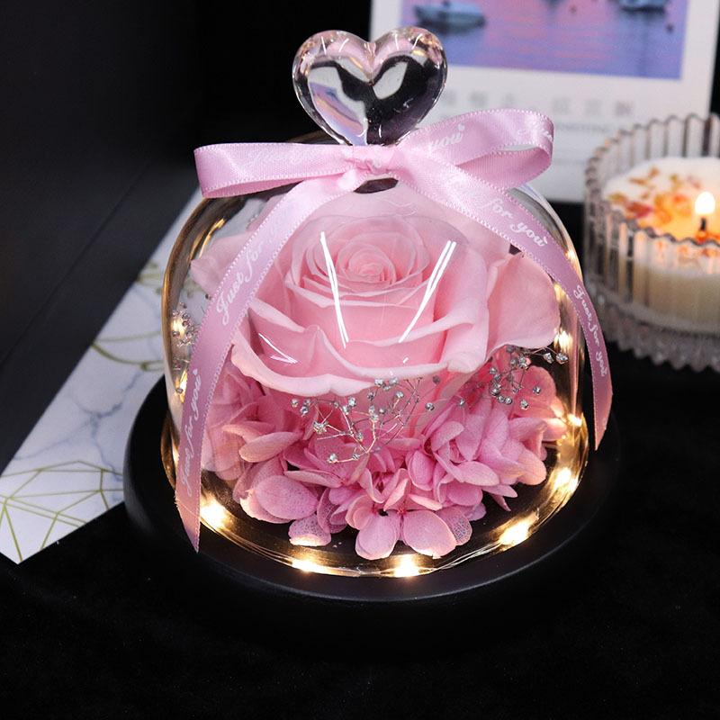 Forever Rose in a Glass LED lit Globe Night Lights & Ambient Lighting Leleyat Rose Pink 
