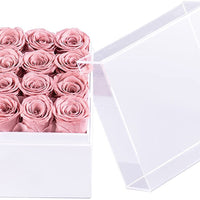 Leleyat Flower Box - 16 Forever Sweet Pink Roses Preserved and Lightly Scented with Natural Rose Oil - Roses in a Box For Every Occasion Home Gifts Leleyat Fleur 