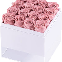 Leleyat Flower Box - 16 Forever Sweet Pink Roses Preserved and Lightly Scented with Natural Rose Oil - Roses in a Box For Every Occasion Home Gifts Leleyat Fleur 