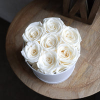 Leleyat Flower Box - 7 Forever White Roses Preserved and Lightly Scented with Natural Rose Oil - Flowers Bouquet Gift Box Contain Real Roses that Last a Year - Roses in a Box For Every Occasion Home Gifts Leleyat Fleur 