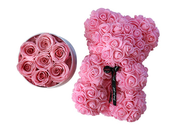 Pink Sweetheart Set- Leleyat Fleur 7 Roses and Rose Bear Home Gifts Leleyat Fleur 