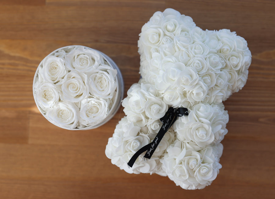White Sweetheart Set- Leleyat Fleur 16 Roses and Rose Bear Home Gifts Leleyat Fleur 