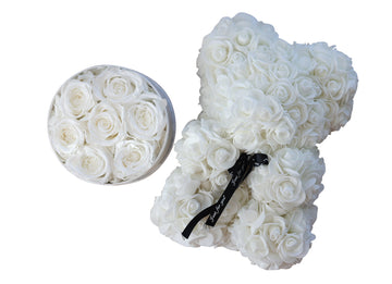 White Sweetheart Set- Leleyat Fleur 7 Roses and Rose Bear Home Gifts Leleyat Fleur 